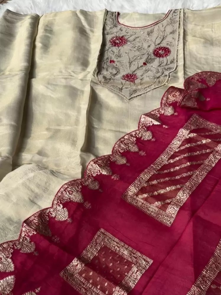 Buy DnVeens Women Banarshi jacqard Silk Salwar Suit Dupatta Unstitched  dress Materials (GAJRI) at Amazon.in